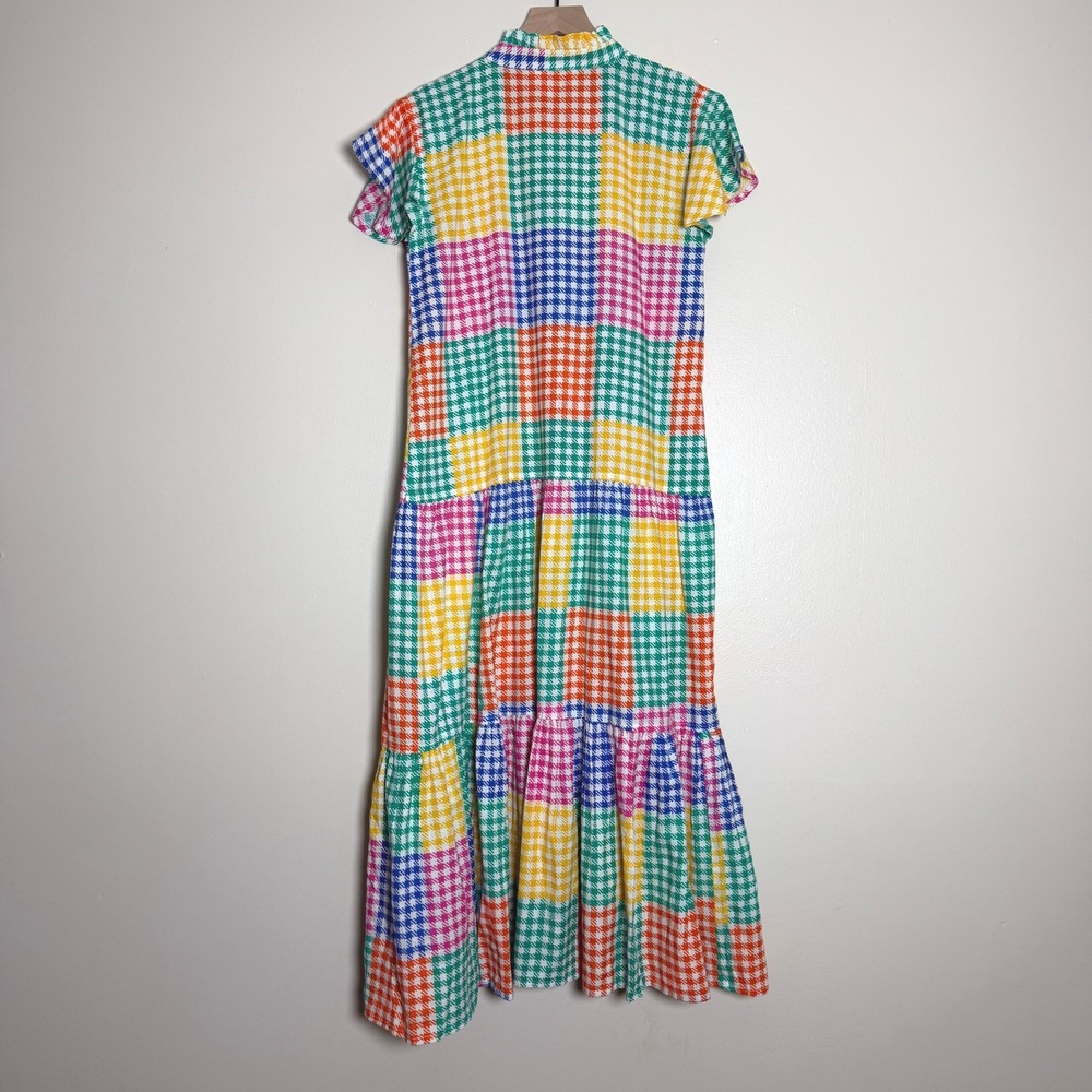 Briton Court Multicolor Patchwork Cotton Poplin Tiered Maxi Dress M Preppy Boho - Picture 5 of 10